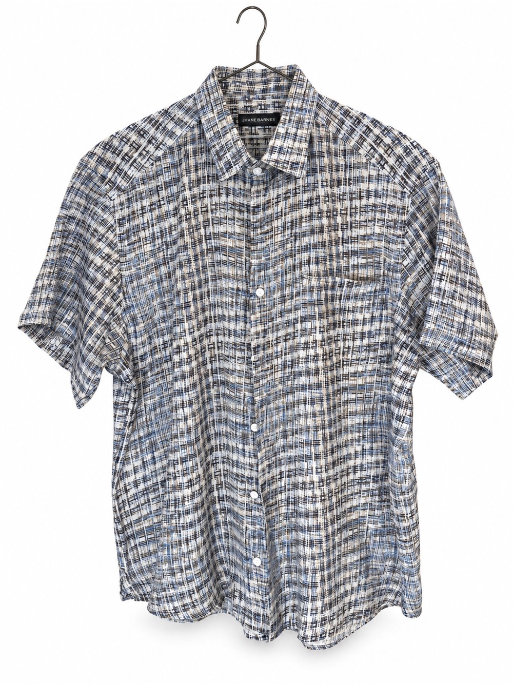 Jhane Barnes Men's Short-Sleeve Plaid Button-Down in Blue and White Lg